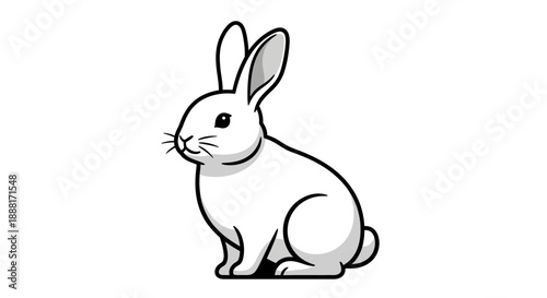 Simple black and white illustration of a rabbit sitting and looking forward