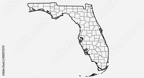 Fotografie Florida State Map Outline with Counties, isolated white background