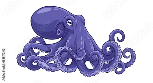 An illustration of an octopus with curled tentacles viewed from the side