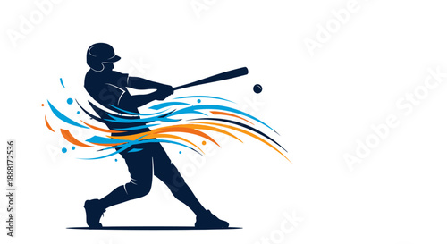 Baseball player hitting a ball with a bat in dynamic motion.