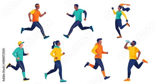 Diverse Group of People Running Fitness Activity.