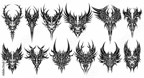 Collection of Gothic Black and White Mask Designs with Intricate Details.