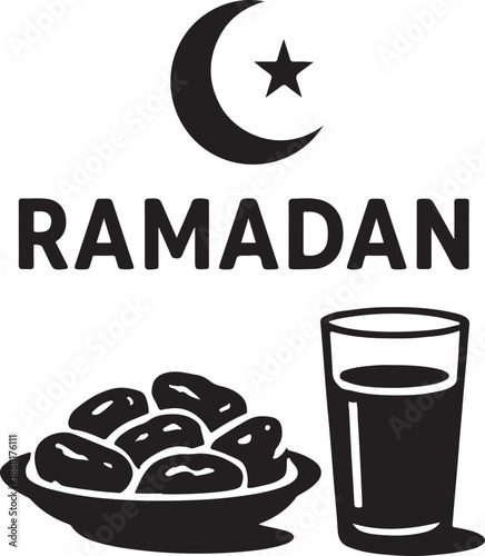 Ramadan kareem illustration with crescent moon star dates and glass