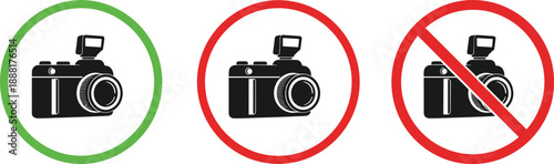 Camera Icons with Green and Red Circles Indicating Allowed and Prohibited Use photo photography