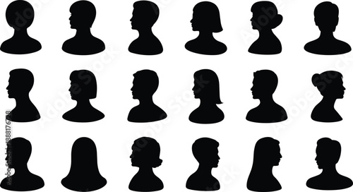 Collection of Diverse Male and Female Head Silhouettes in Profile View avatar user