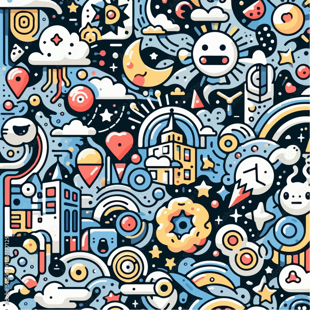 Obraz premium Cartoon vector illustration of various animated images