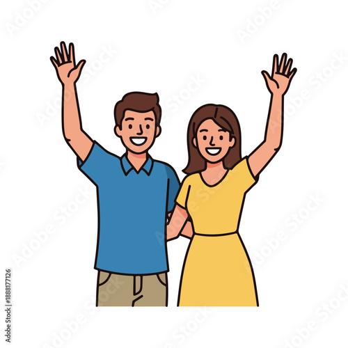 Smiling couple waving hands together