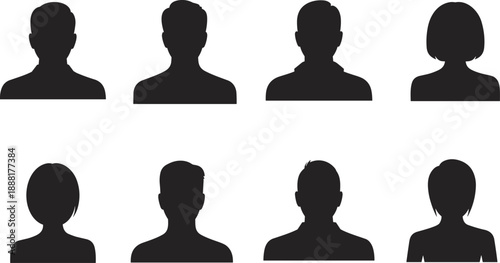 Diverse Male and Female Head Silhouettes Representing User Profiles and Avatars icon