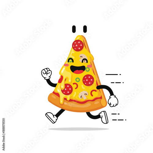 Cheerful Pepperoni Pizza Slice Character Running