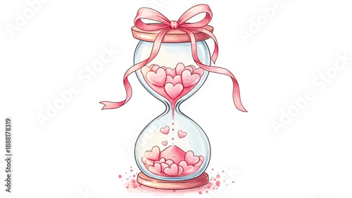 Charming hourglass with hearts and pink ribbon