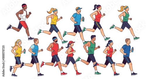 Diverse group of people running in a race illustration.