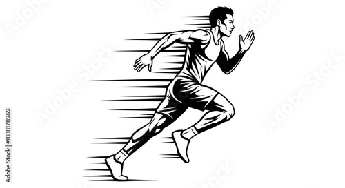 running man vector illustration capturing dynamic speed and motion for sports marketing fitness campaigns or energetic lifestyle brand assets