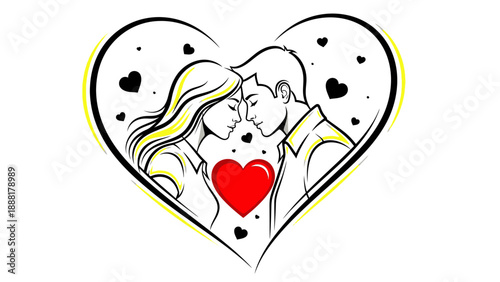 Couple embracing with heart symbolizing love and affection