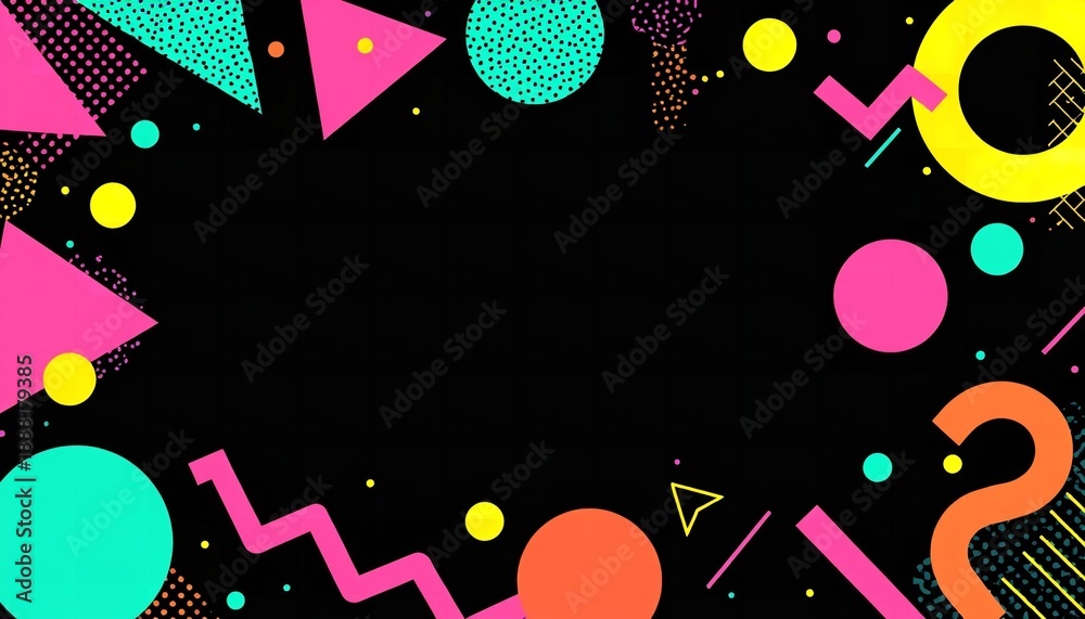 Obraz premium A vibrant and colorful abstract background with geometric shapes and bold lines on a black canvas