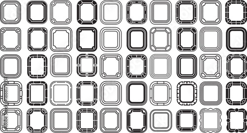 collection of various black and white square frames and borders for graphic design  various shapes and styles
