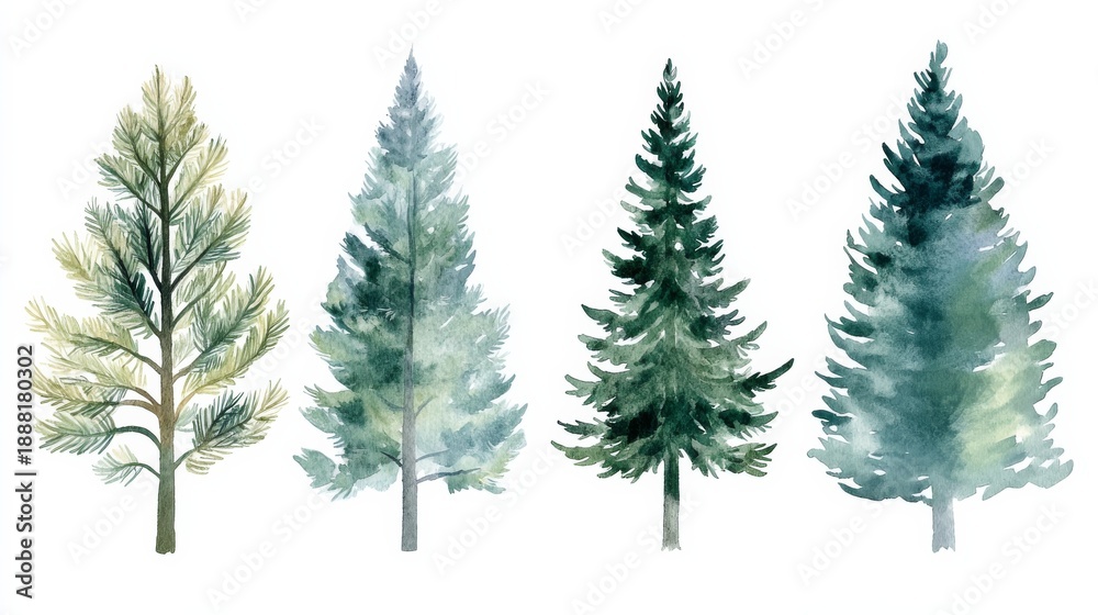 Obraz premium Abstract pine trees in watercolor for design and decoration in various settings