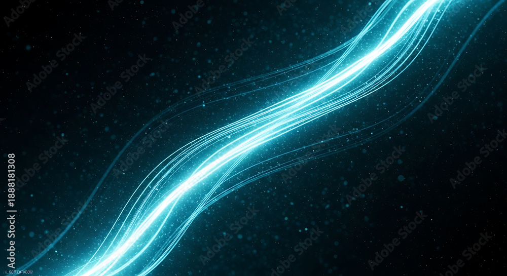 Obraz premium An energetic abstract background features dynamic, glowing blue light streaks in a captivating, futuristic wavy pattern.