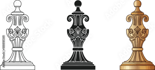Collection of ornate architectural elements classic decorative finials in vector format for design projects isolated on white