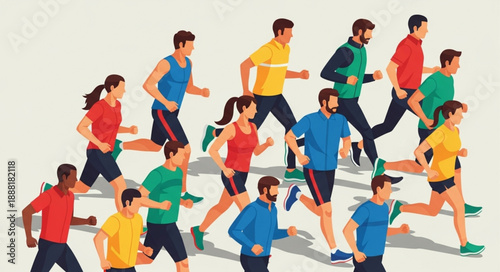 Diverse Group of People Running Together in a Race.