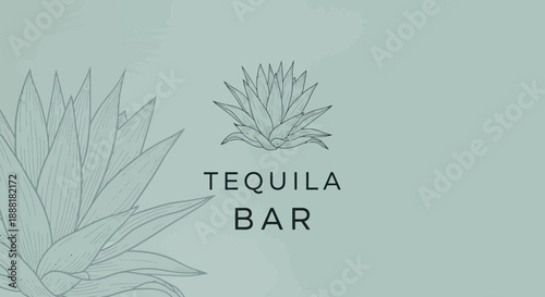 Tequila Bar Sign with Agave Illustration on Green Background.