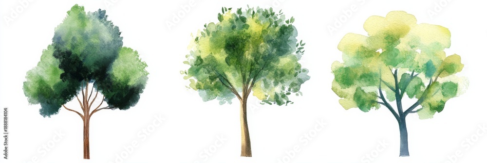 Fototapeta premium Collection of watercolor trees for decoration in a natural setting