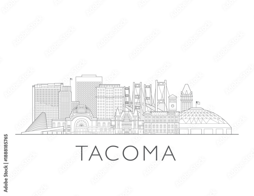 Fototapeta premium Tacoma Washington cityscape illustration skyline drawing