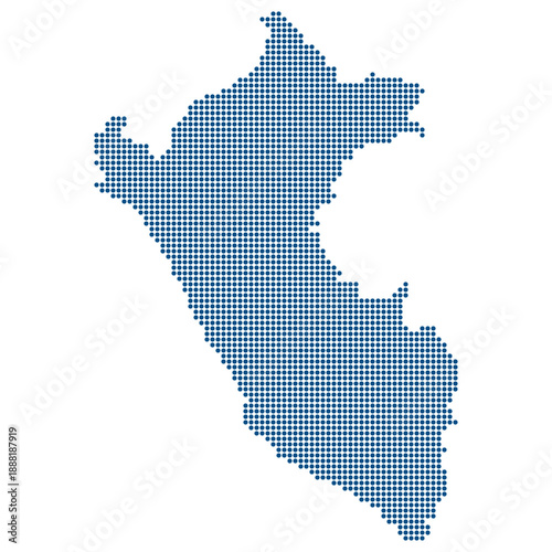 Peru Blue Dotted Vector Map for Critical Mineral Supply Chains. Map of Peru dotted style.