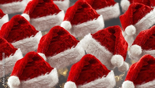 Wallpaper Mural A festive arrangement of red and white Santa hats on a dark surface Torontodigital.ca