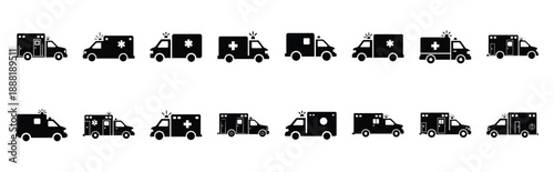 ambulance arriving vector icon set multiple style collection. doctor day silhouette medical symbols for healthcare