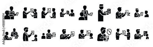 doctor explaining prescription vector icon set multiple style collection. doctor day silhouette medical symbols for healthcare