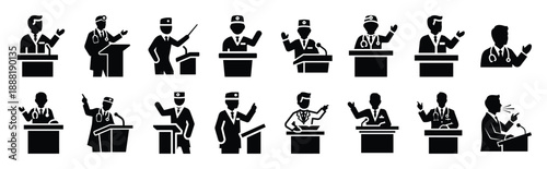 doctor giving lecture vector icon set multiple style collection. doctor day silhouette medical symbols for healthcare