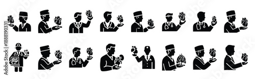 doctor holding organ vector icon set multiple style collection. doctor day silhouette medical symbols for healthcare