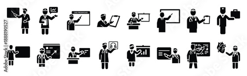 doctor presenting case vector icon set multiple style collection. doctor day silhouette medical symbols for healthcare