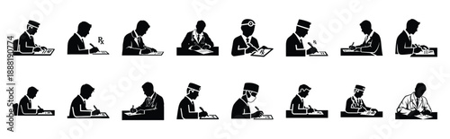 doctor writing prescription vector icon set multiple style collection. doctor day silhouette medical symbols for healthcare