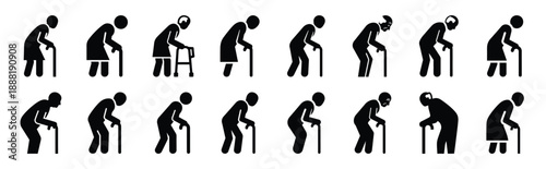 geriatric patient vector icon set multiple style collection. doctor day silhouette medical symbols for healthcare