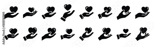 hand holding heart vector icon set multiple style collection. doctor day silhouette medical symbols for healthcare