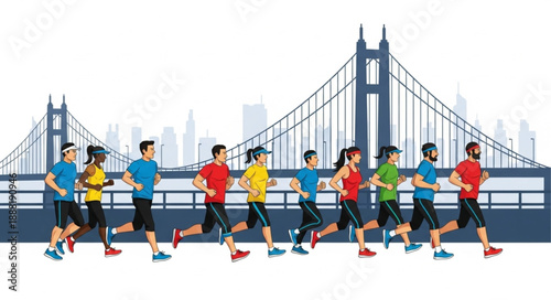 Diverse Group of Runners Participating in a City Marathon Event.