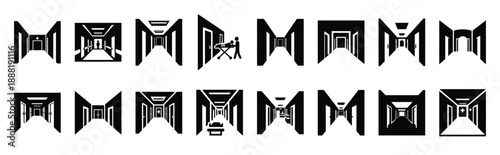 hospital corridor vector icon set multiple style collection. doctor day silhouette medical symbols for healthcare