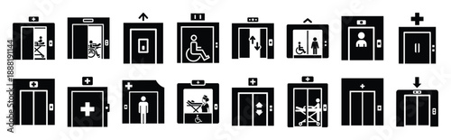 hospital elevator vector icon set multiple style collection. doctor day silhouette medical symbols for healthcare