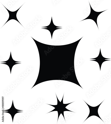 A collection of black sparkle and shine graphic elements for design projects