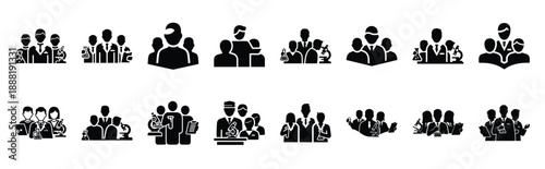 medical research team vector icon set multiple style collection. doctor day silhouette medical symbols for healthcare