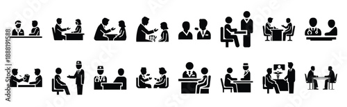 patient consultation vector icon set multiple style collection. doctor day silhouette medical symbols for healthcare
