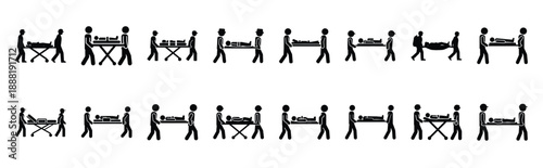 stretcher transport vector icon set multiple style collection. doctor day silhouette medical symbols for healthcare