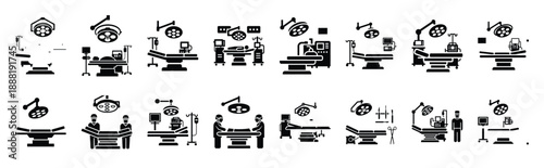 surgery room vector icon set multiple style collection. doctor day silhouette medical symbols for healthcare