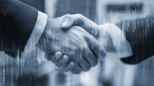 Business Handshake in Front of Financial Chart Background Symbolizing Investment Success, Strategic Partnership, Corporate Agreement, Trust and Global Market Growth