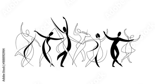 abstract dancing figures illustration showcasing expressive motion and rhythmic energy for cultural event branding and promotion