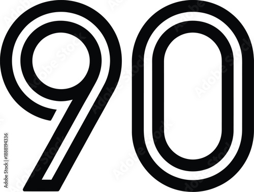 Number 90 outline vector illustration for ninety years anniversary or birthday celebration