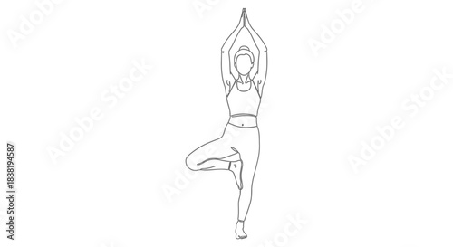 minimalist line art woman practicing tree pose yoga for balance and meditation a healthy lifestyle graphic for fitness and wellbeing content.