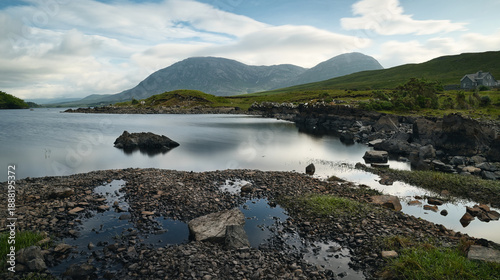 Obraz na plátně Tranquil Landscape of Lough Inagh in Connemara Valley with Reflection of Twelve