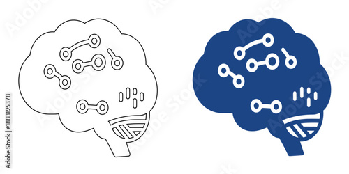 Brainstorming and Creative Insight Icon , Mental Stress and Neural Stimulation Concept, Blue Outline and Bold Line Art Vector
